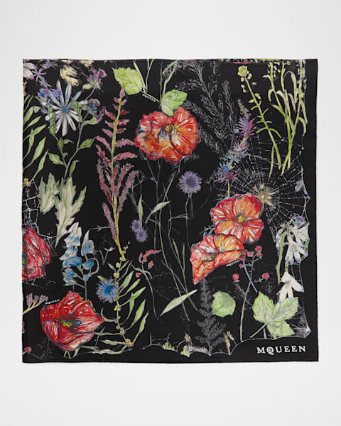 McQueen Star Skull-Print Silk Scarf | Neiman Marcus