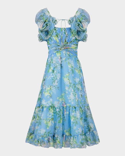 Girl's Floral Mesh Ruffle Dress, Size 2-14