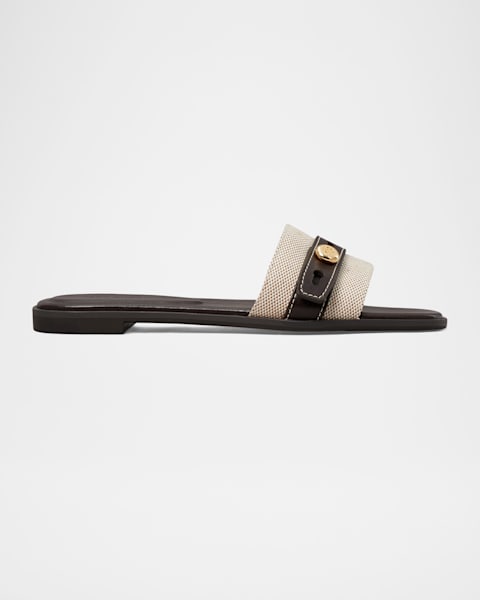 Double T Leather Medallion Slide Sandals