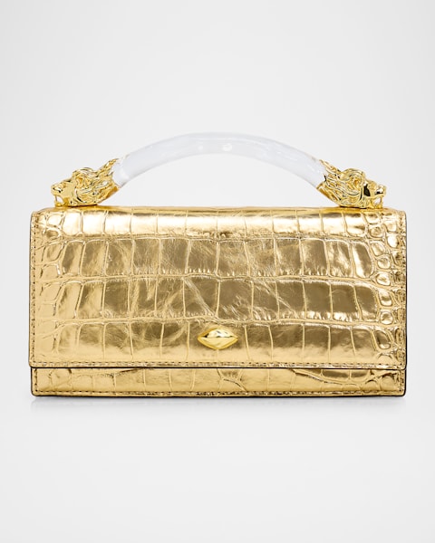 Dries Van Noten Crisp Metallic Leather Top-Handle Bag | Neiman Marcus