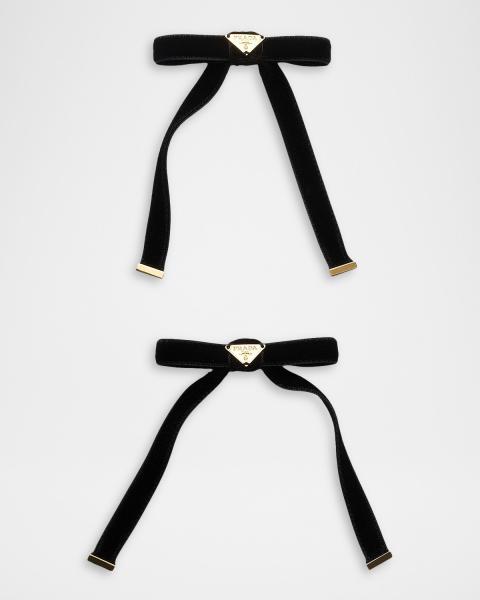 PRADA Black Polka Dot Bow Brooch Prada Suede Hair Bow | Neiman Marcus main image 3