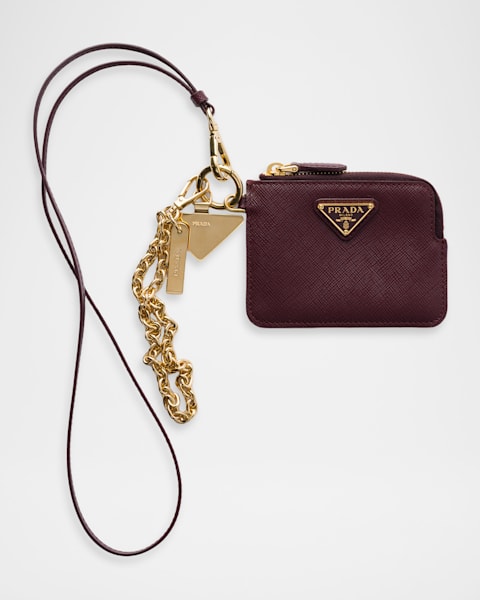 Prada Saffiano Leather Card Holder with Shoulder Strap | Neiman Marcus