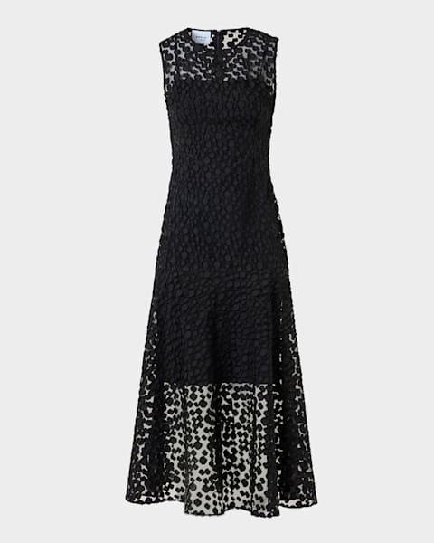 Akris punto Dot Ruffle Sleeveless Midi Dress | Neiman Marcus