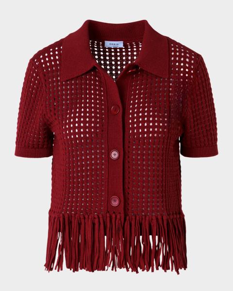 Veronica Beard Quinelle Cropped Knit Polo Top | Neiman Marcus