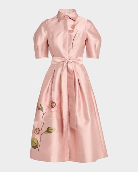 Rickie Freeman for Teri Jon Puff-Sleeve Metallic Floral Jacquard Dress