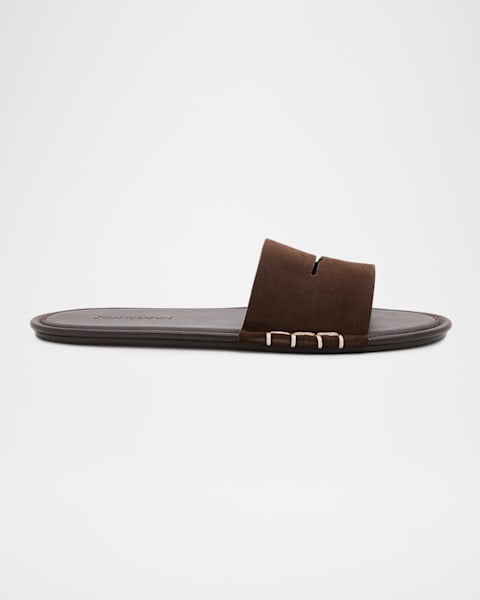 Santoni Men's Duo Woven Leather Double-Buckle Slide Sandals