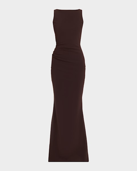 Jocelyn Ruched Deep V-Neck Gown