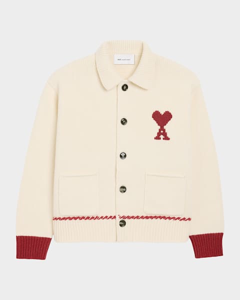 Ami Paris Ami De Coeur V-Neck Cardigan | Neiman Marcus
