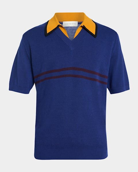 Dries Van Noten Men's Murice Merino Wool Knit Polo Shirt | Neiman