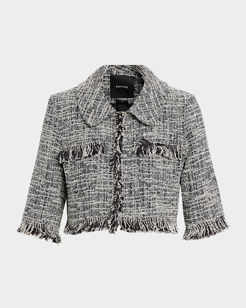 Giorgio Armani Beaded Woven Snake-Embossed Leather Zip Jacket