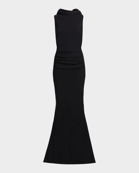 neiman marcus petite formal dresses Chiara Boni La Robe Iska Off-Shoulder Sequin Column Gown Navy blue