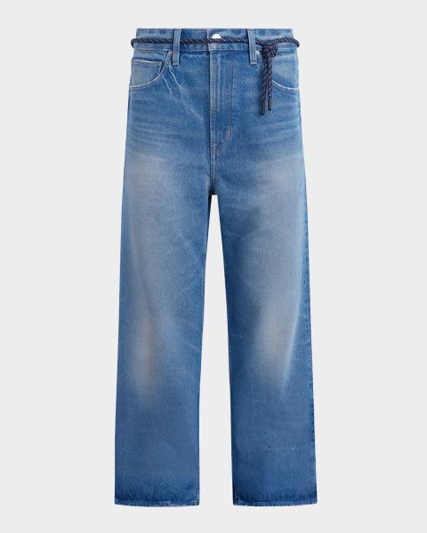 Hudson Hendrix Pinstripe-Denim Flared Wide-Leg Jeans | Neiman Marcus
