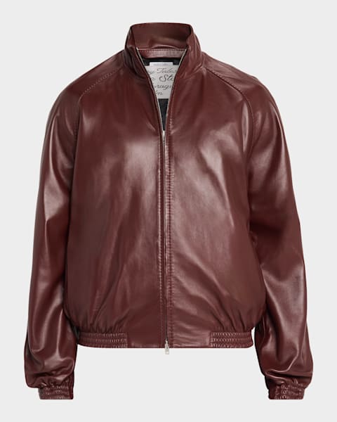 ジョーカー leather blouson santaku Saint Laurent Men's Grained Leather Blouson Jacket | Neiman Marcus
