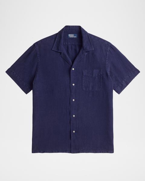 Ralph Lauren Purple Label Men's Linen Camp Shirt | Neiman Marcus