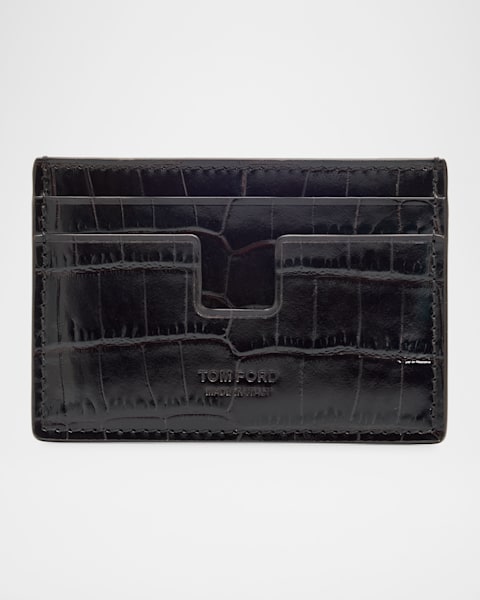 TOM FORD ブラック ケース TOM FORD Men's Exotic Line Croc-Embossed Leather Card Case