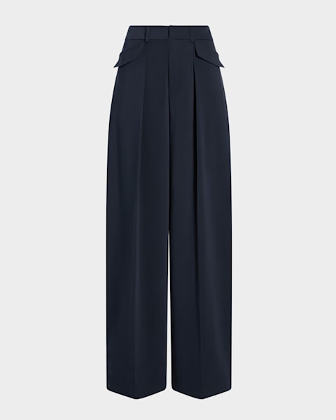Significant Other Lilian Pleated Wide-Leg Satin Pants | Neiman Marcus
