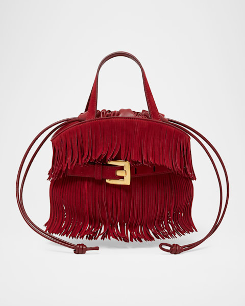 Balmain Shuffle Mini Top-Handle Bag in Raffia and Calfskin