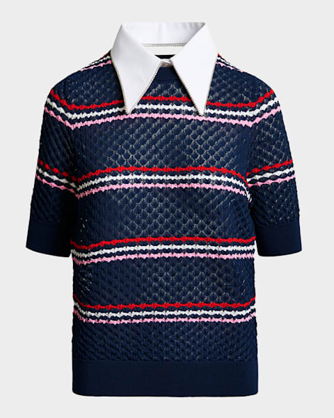 Marc Jacobs Trompe-L'oeil Knit Polo Sweater | Neiman Marcus