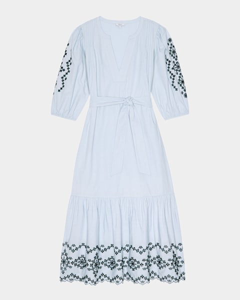 Tommy Bahama Embroidered Tassel V-Neck Cotton Tunic Dress | Neiman Marcus