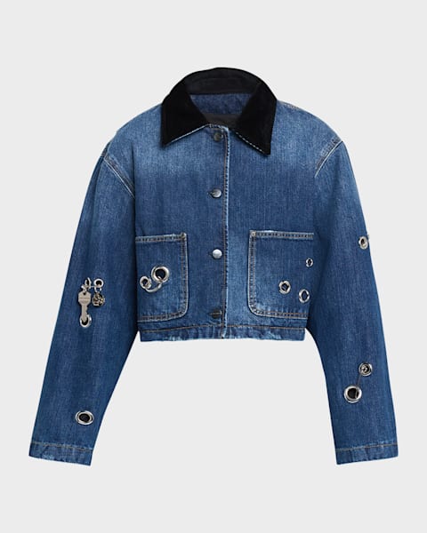 Marc Jacobs Daisy Sequined Denim Crop Jacket | Neiman Marcus