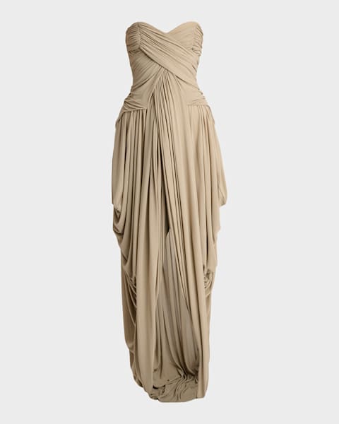 Oscar de la Renta Strapless Sequined Scallop Column Gown | Neiman Marcus