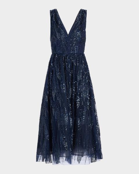cocktail ready navy blue crochet lace midi dress Milly Kait Strapless Maxi  Dresses Uniform: Full dress blue, Size:Med