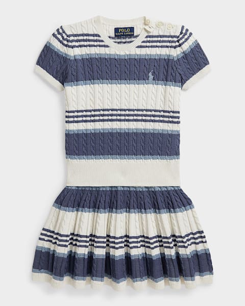 Ralph Lauren Girl's Cable-Knit Cotton Polo Sweater Dress - Size M in College Pink