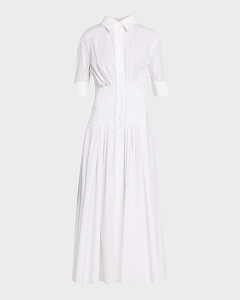 staud lorenza midi dress Staud Midi Lorenza Dress - Ivory Micro Stripe