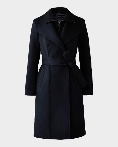 Fleurette Margaux Mid-Length Wool Coat with Leather Trim | Neiman