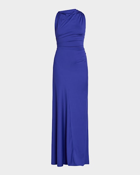 Gathered Waist Satin Maxi Dress | Neiman Marcus