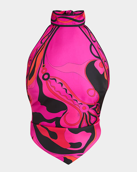 Pucci Pesci-Print Silk Twill Halter Scarf Top | Neiman Marcus