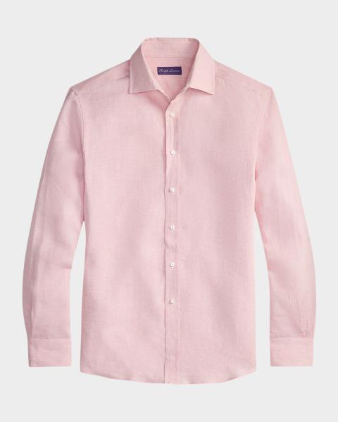 Ralph Lauren Purple Label Houndstooth Linen Shirt | Neiman Marcus