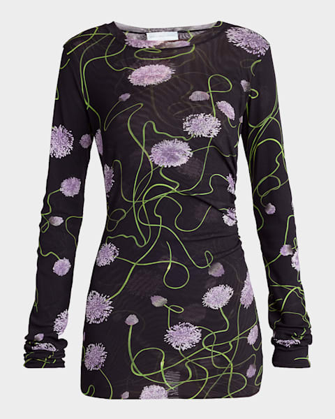 Stella McCartney Mock-Neck Stretch Lace Short-Sleeve Top | Neiman