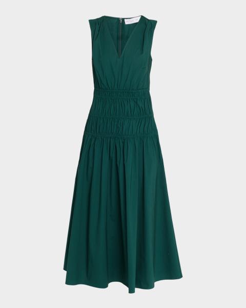 isabel marant green dress Terena Gathered Waist Midi collections:occasion-dresses