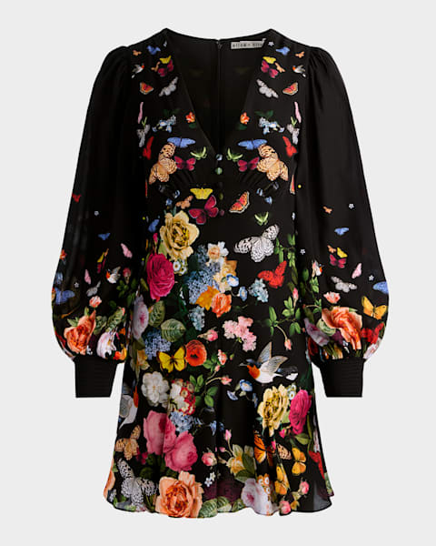 Chloe V-Neck Ruffle Mini Babydoll Dress | Neiman Marcus