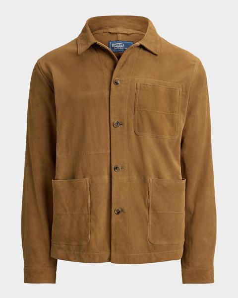 Emporio Armani Men's Perforated Suede Stand-Collar Blouson