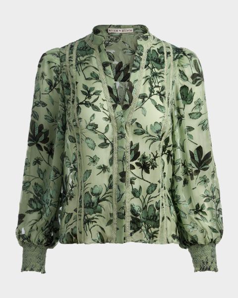 ❣️25秋新作 新品♡ Alice+Olivia 緑花柄長袖ブラウス♡ 690 【公式通販】