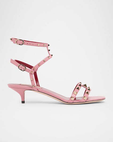 VALENTINO ピンク スタッズ ミュール Rockstud Slide Sandal In Laminated Nappa 60mm for Woman in