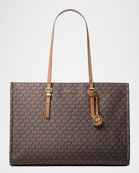 Loro Piana Cabas Sesia Canvas & Leather Bag | Neiman Marcus