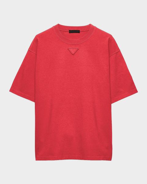 Prada Men's Shapeable Triangle and Label Cotton Crewneck T-Shirt