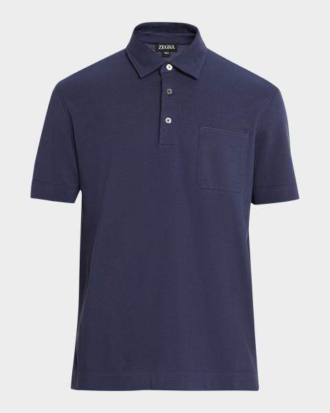 ZEGNA Men's Premium Cotton Knit Johnny-Collar Polo Shirt | Neiman