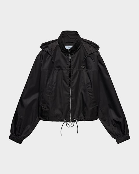 Prada Striped-Trim Poplin Turtleneck Jacket | Neiman Marcus