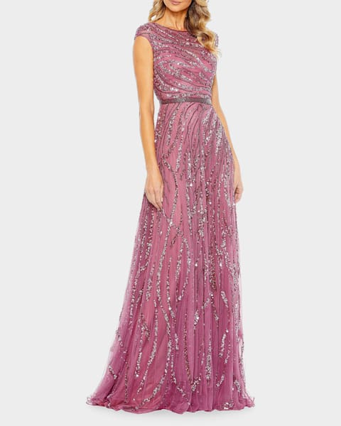 aidan mattox pink sequin dress Sequin Beaded Leaf Halter Gown In Rose Quartz