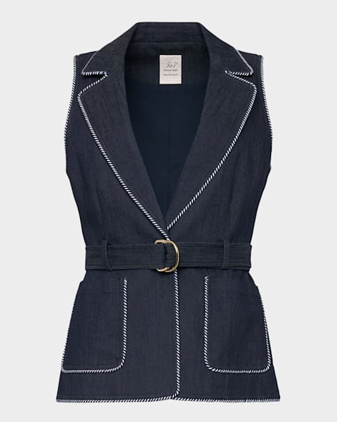 Cinq a Sept Jessie Stripe Lace Denim Vest | Neiman Marcus