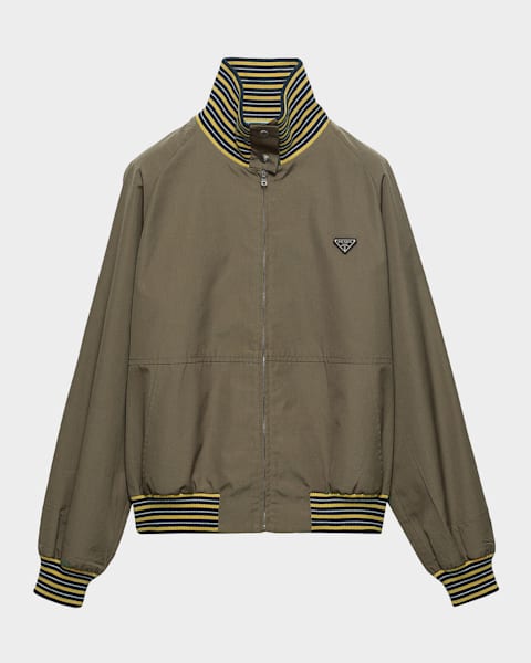 PRADA ベージュ ジップアップジャケット Prada Zip-Front Poplin Jacket | Neiman Marcus