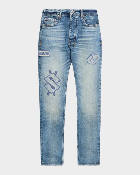 Amiri Men's Paisley-Patch Destroyed Skinny Jeans | Neiman Marcus
