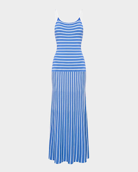 blue and white striped jersey maxi dress Nautical Navy Blue & Cream Striped Maxi Dress, Cruise Festival Stretchy Jersey  Dress, Empire Waist Plunge Neck Summer Beach to Bar Dress L