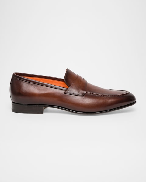 Prada Men's Leather Moc-Toe Penny Loafers | Neiman Marcus