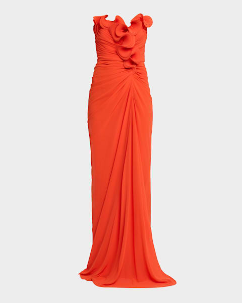Carolina Herrera Crisscross Ruched Rose Chiffon Halter Gown | Neiman Marcus