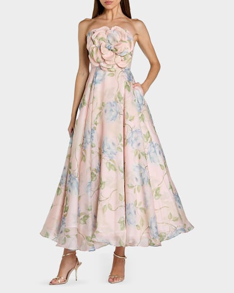 cynthia rowley tulle floral appliqu midi dress FP Movement Cynthia Rowley Organza Strapless Flower Dress